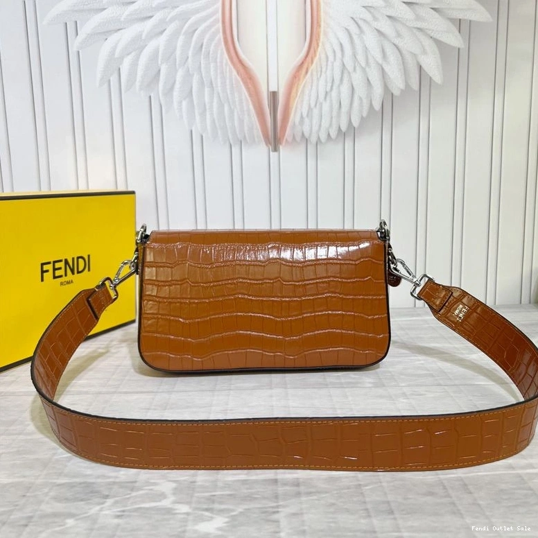 Affordable Baguette Fendi Crocodile Tiffany Brown Medium In Bag Leather 0714